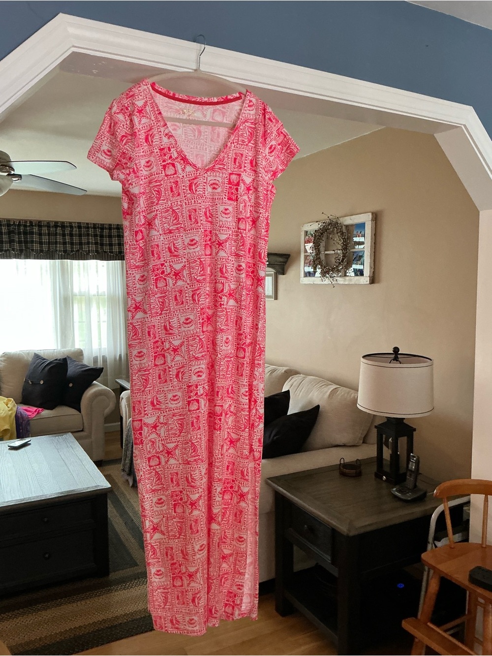 Lilly Pulitzer Pink & White Patterned Short-Sleeve Maxi Dress